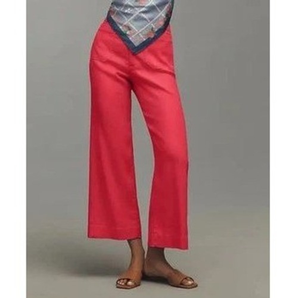 Maeve Colette Pink Wide Leg Crop Pant 28P Anthropologie Linen Blend High Rise